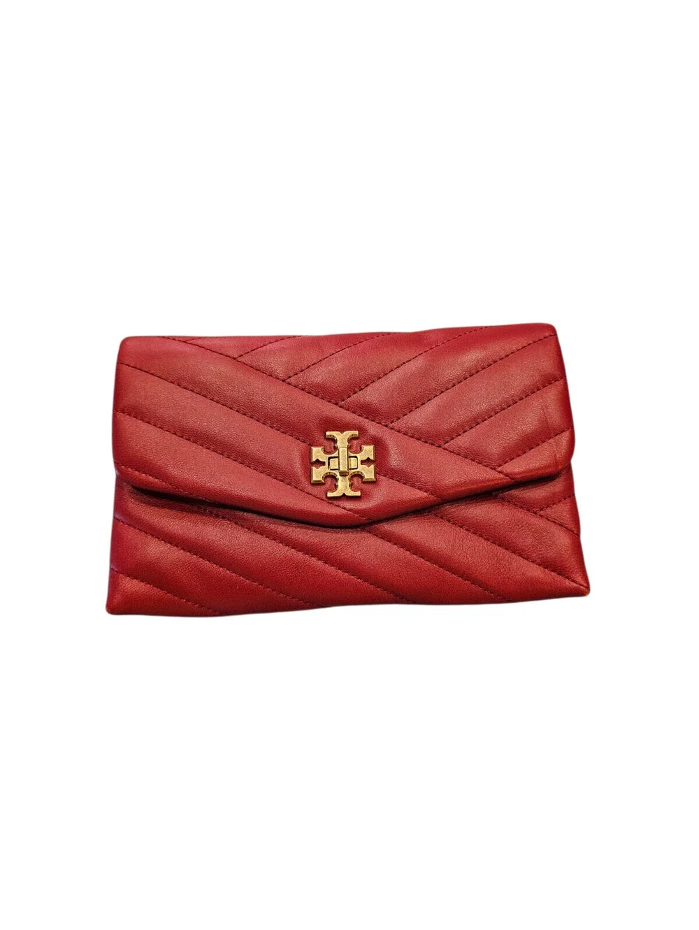 Tory Burch Kira Chevron Chain Wallet Bright Red Leather Gold Bag